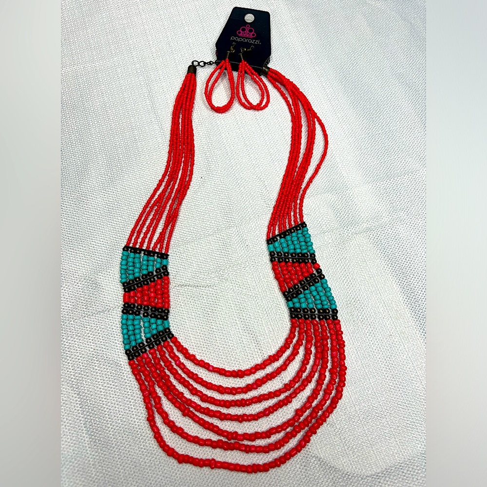 PAPARAZZI BEADED NECKLACE & EARRINGS 24"